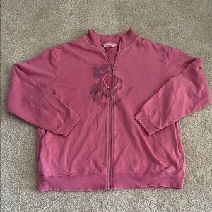 Graff Wear Pink Zip-Up Jacket with Rose Design Size L